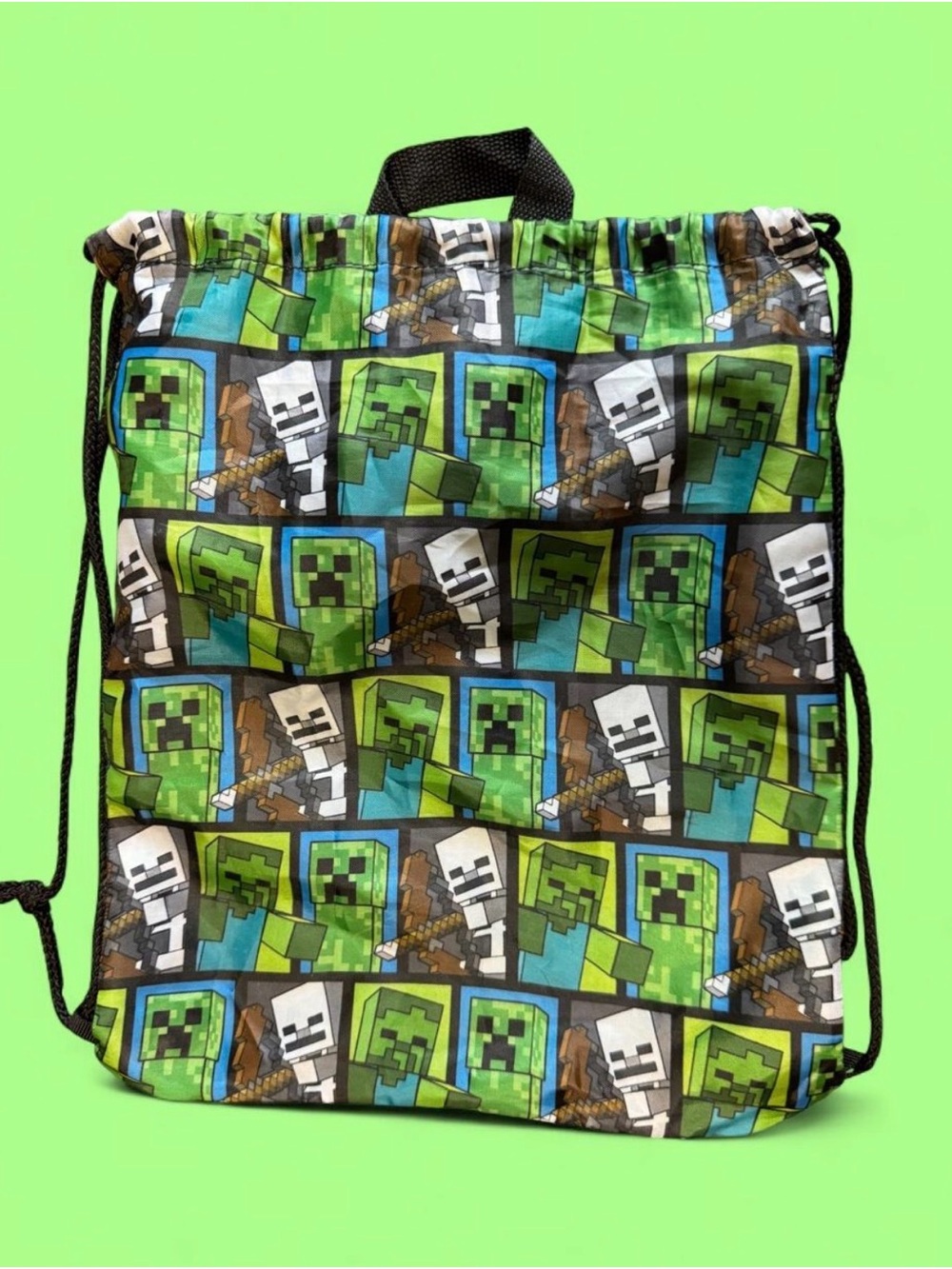 Minecraft Green Pixel Drawstring Backpack - Picture 3 of 5